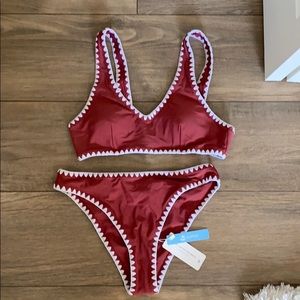 CUPSHE Pink And White Crochet Trim Sporty Bikini